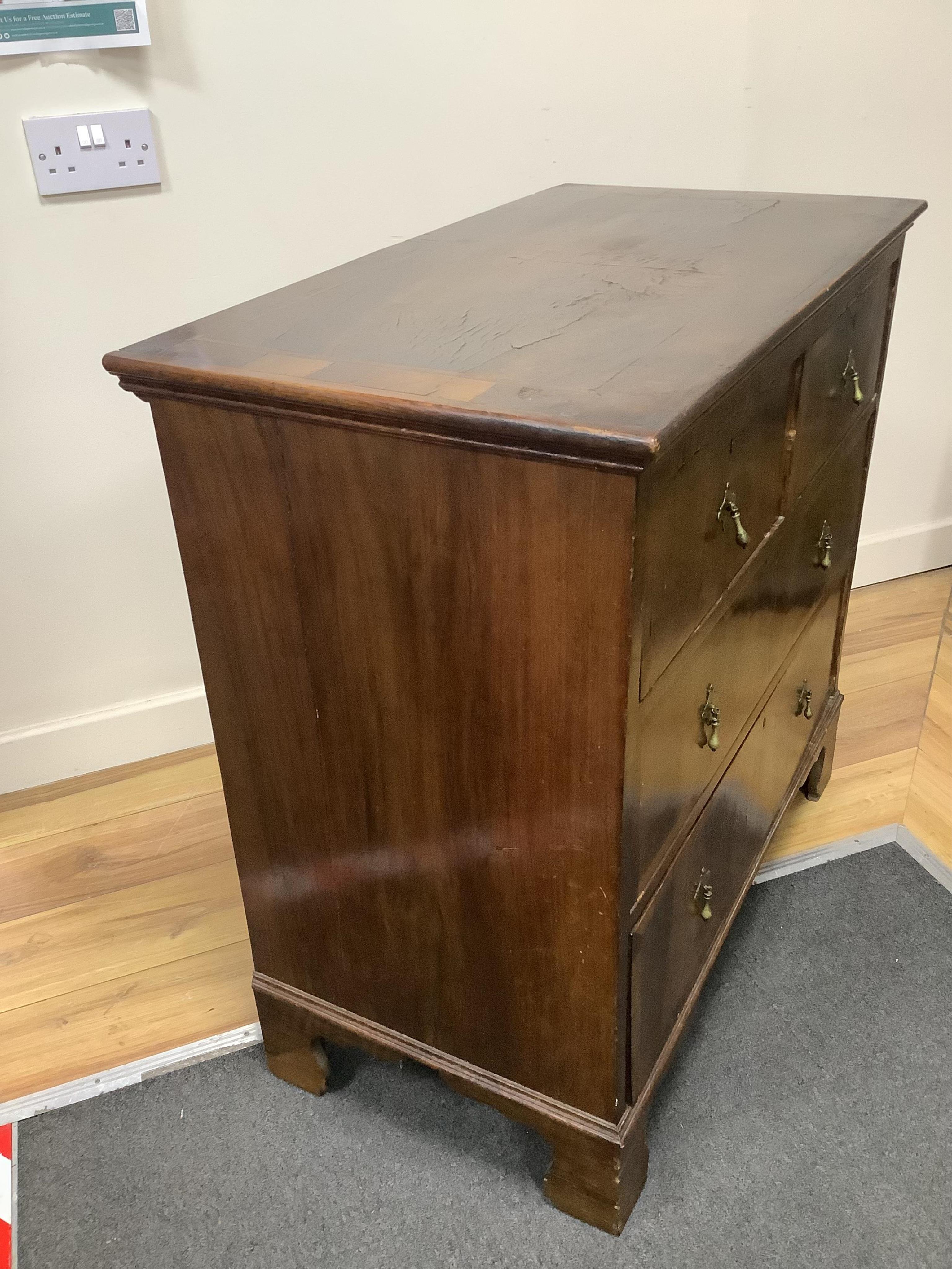 A small Queen Anne Revival banded walnut chest, width 82cm, depth 45cm, height 80cm. Condition - fair